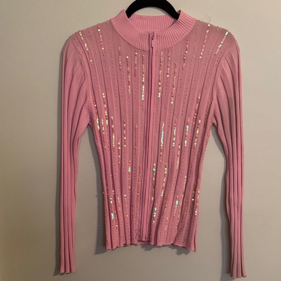 Baranda Jackets & Blazers - Baranda Pink Ribbed Sequined Sweater